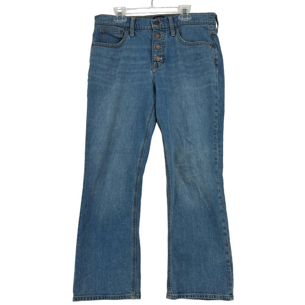 J. Crew Mid Rise Flare Crop Jeans Stretch Denim Button Fly Women's Size 28